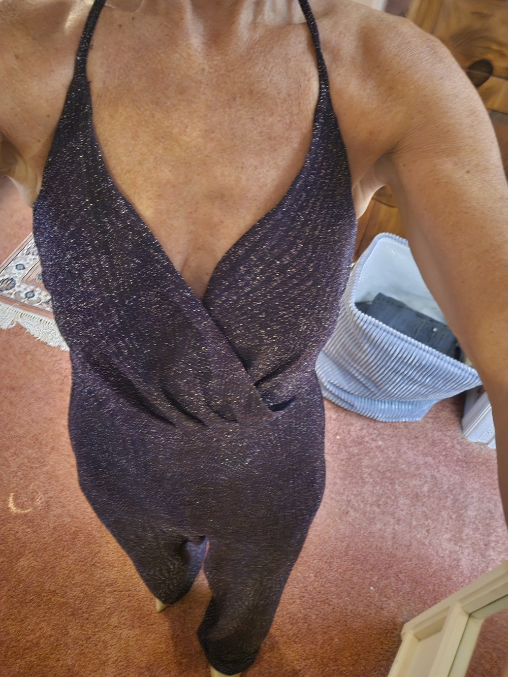 Trixxi Purple/Black Sparkle Halter Jumpsuit